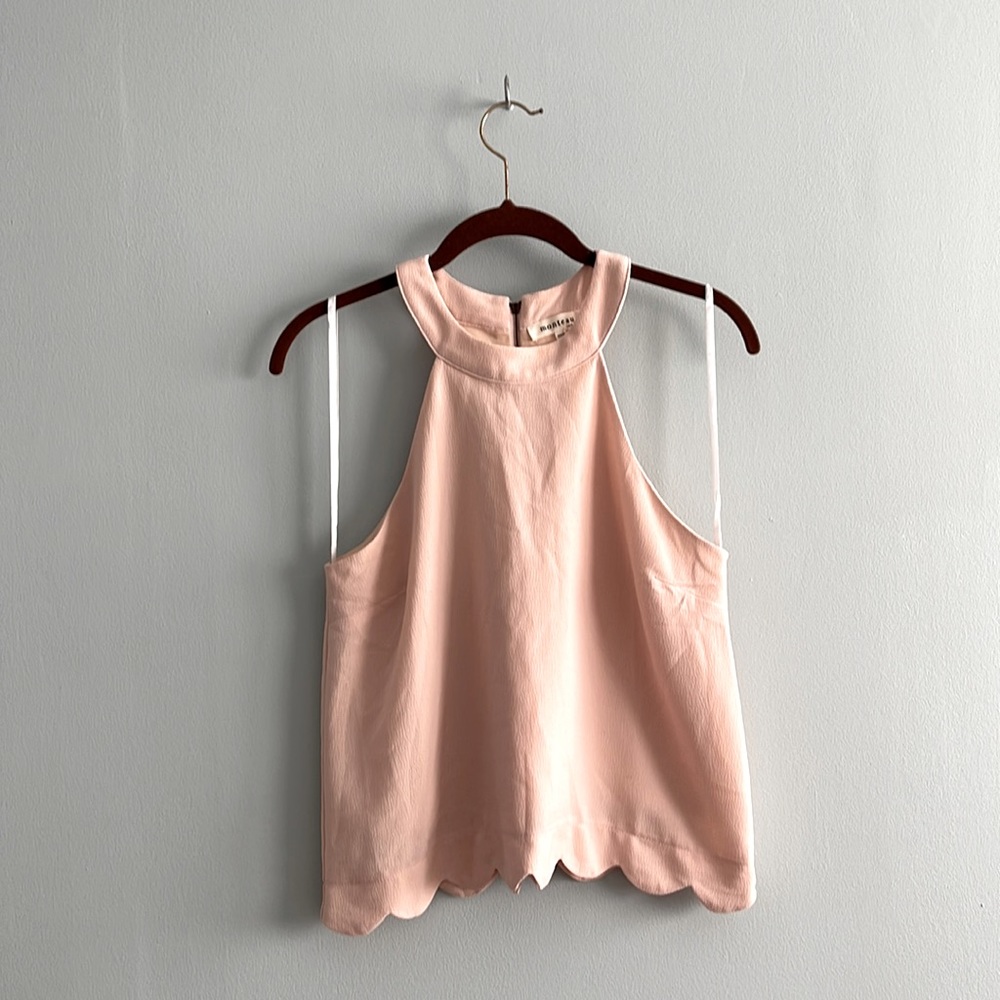 Monteau Size XS Light Pink Scallop Bottom Halter Top